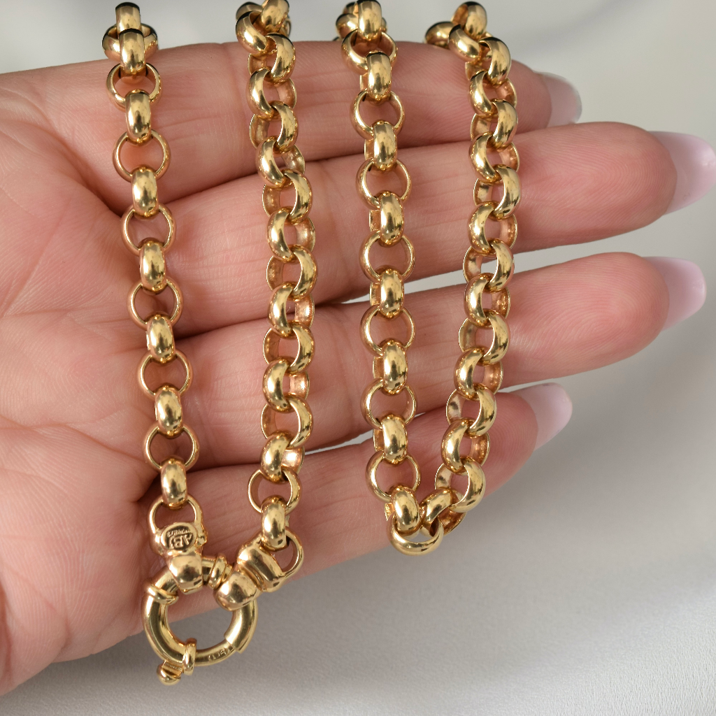 Modern Heavy 9ct Yellow Gold Belcher Chain With Bolt Ring Clasp 53.78 Grams