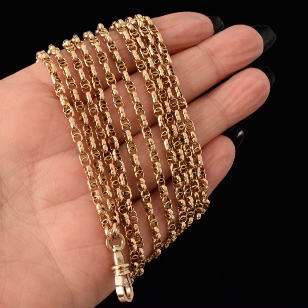 Impeccable Victorian 9ct Rose Gold Long Guard Chain Circa 1900