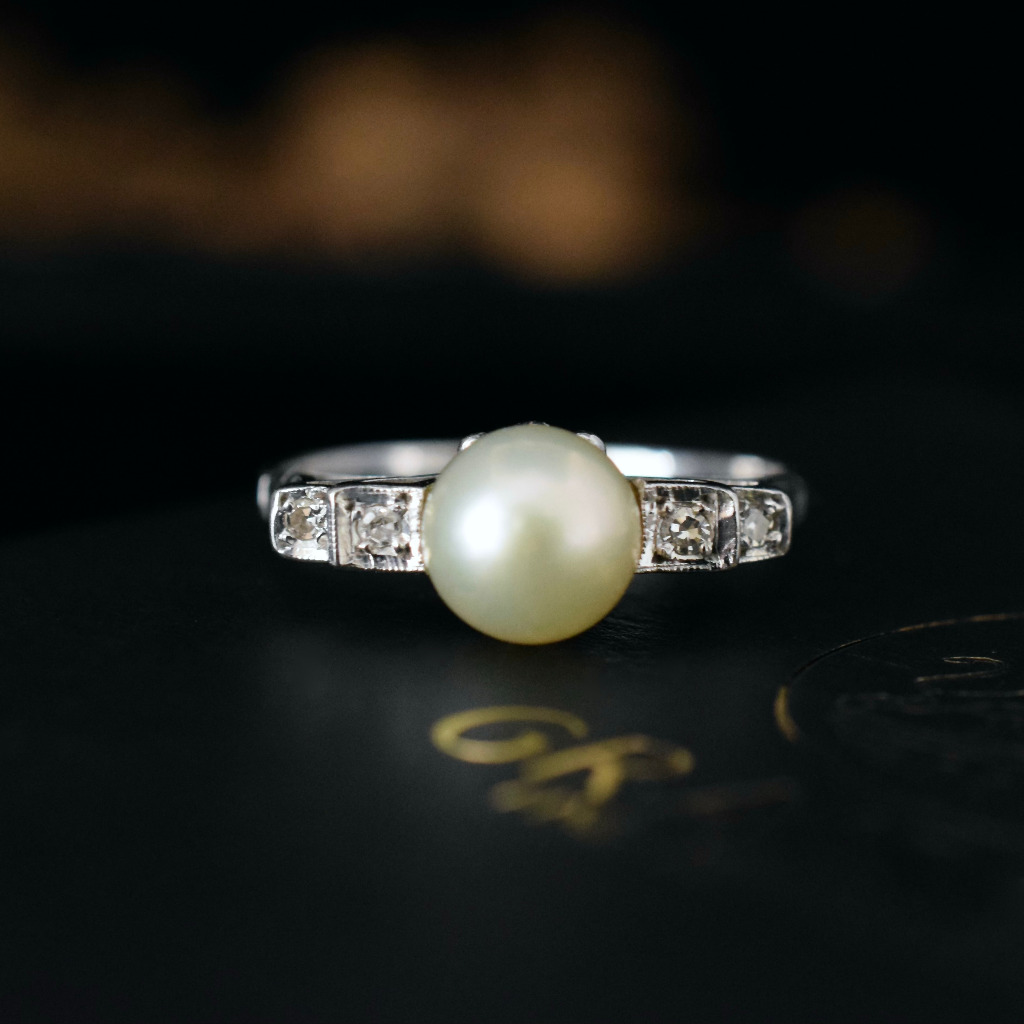 Vintage / Antique 18ct White Gold/Palladium Diamond And Pearl Ring