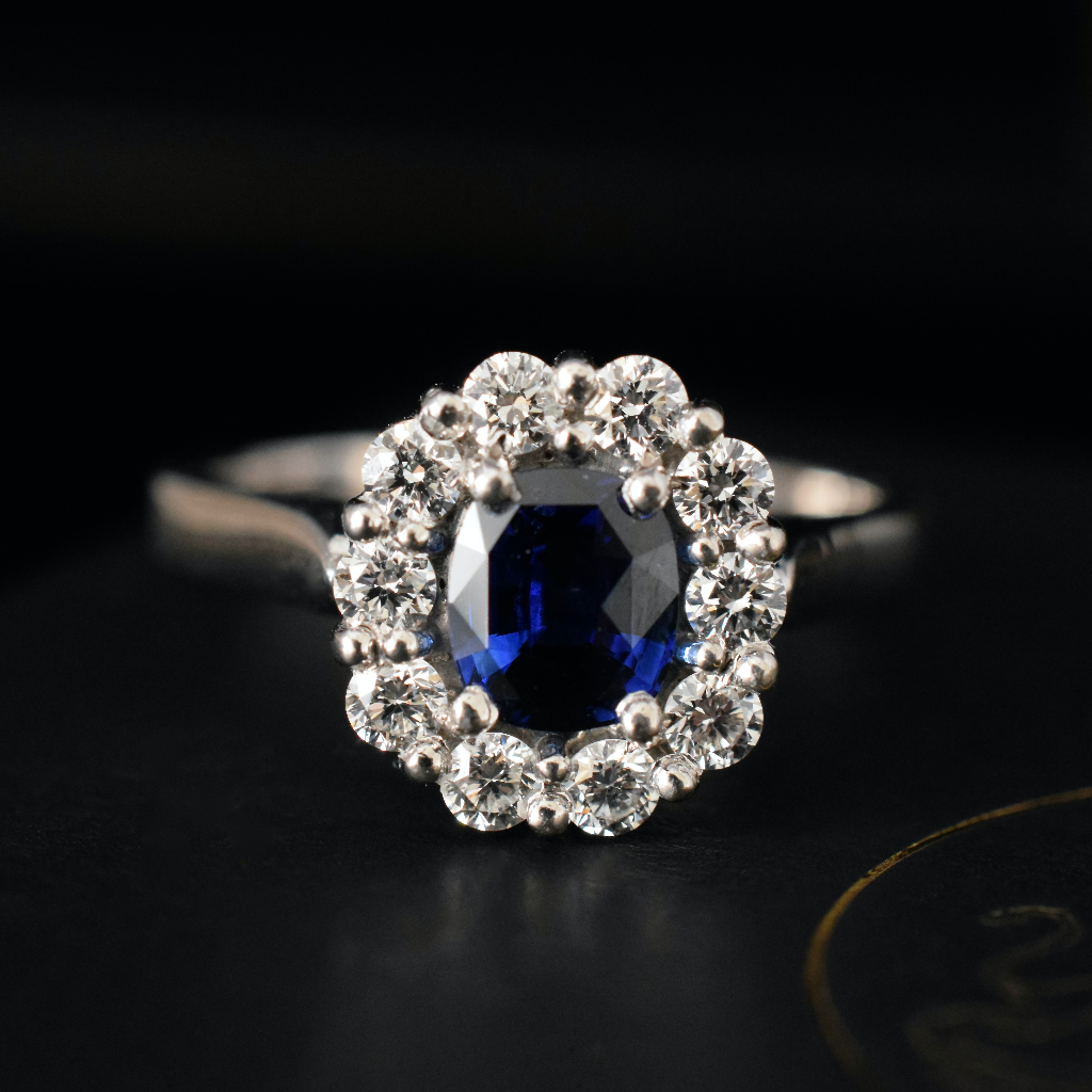 Modern 18ct White Gold Natural Sapphire And Diamond Ring Independent Retail Replacement Valuation Included $6000.00