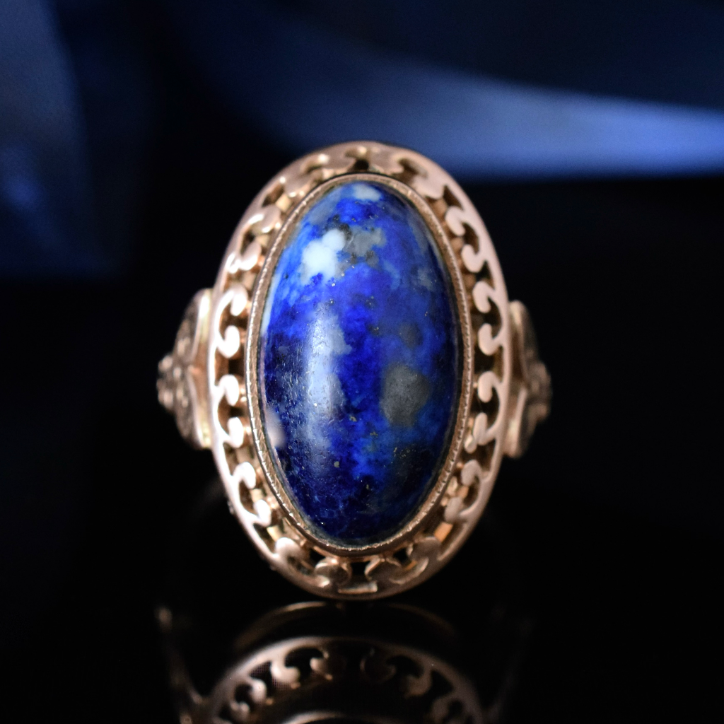 Vintage Russian 14ct Rose Gold Lapis Lazuli Cabochon Ring