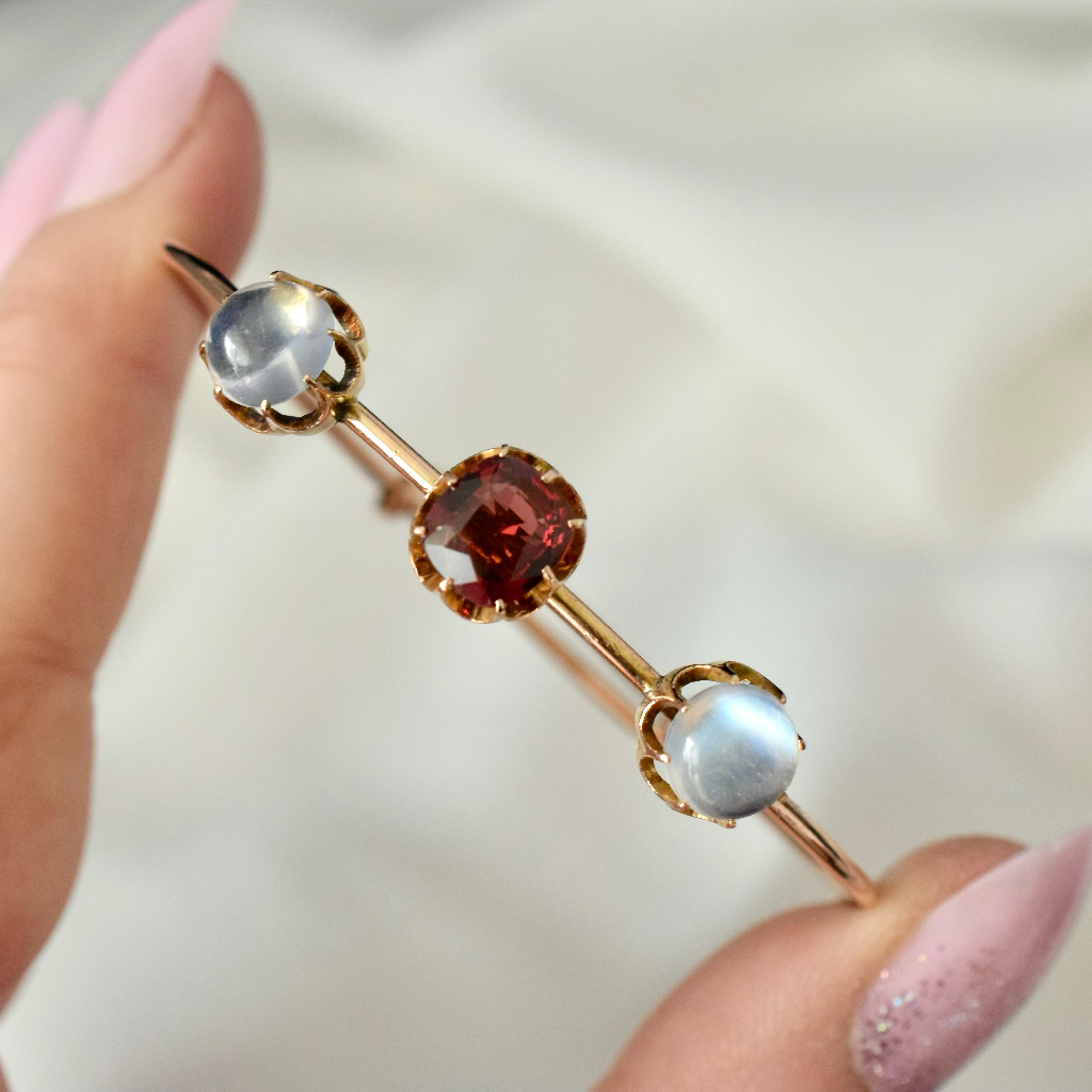 Antique Edwardian 9ct Rose Gold Garnet And Moonstone Bangle Circa 1910