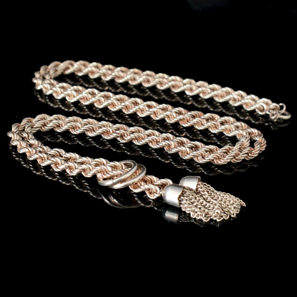 Vintage Sterling Silver Rope Twist Lariat Tassel Necklace