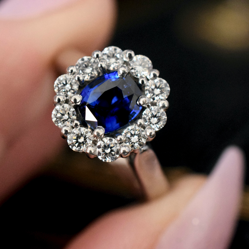 Modern 18ct White Gold Natural Sapphire And Diamond Ring Independent Retail Replacement Valuation Included $6000.00