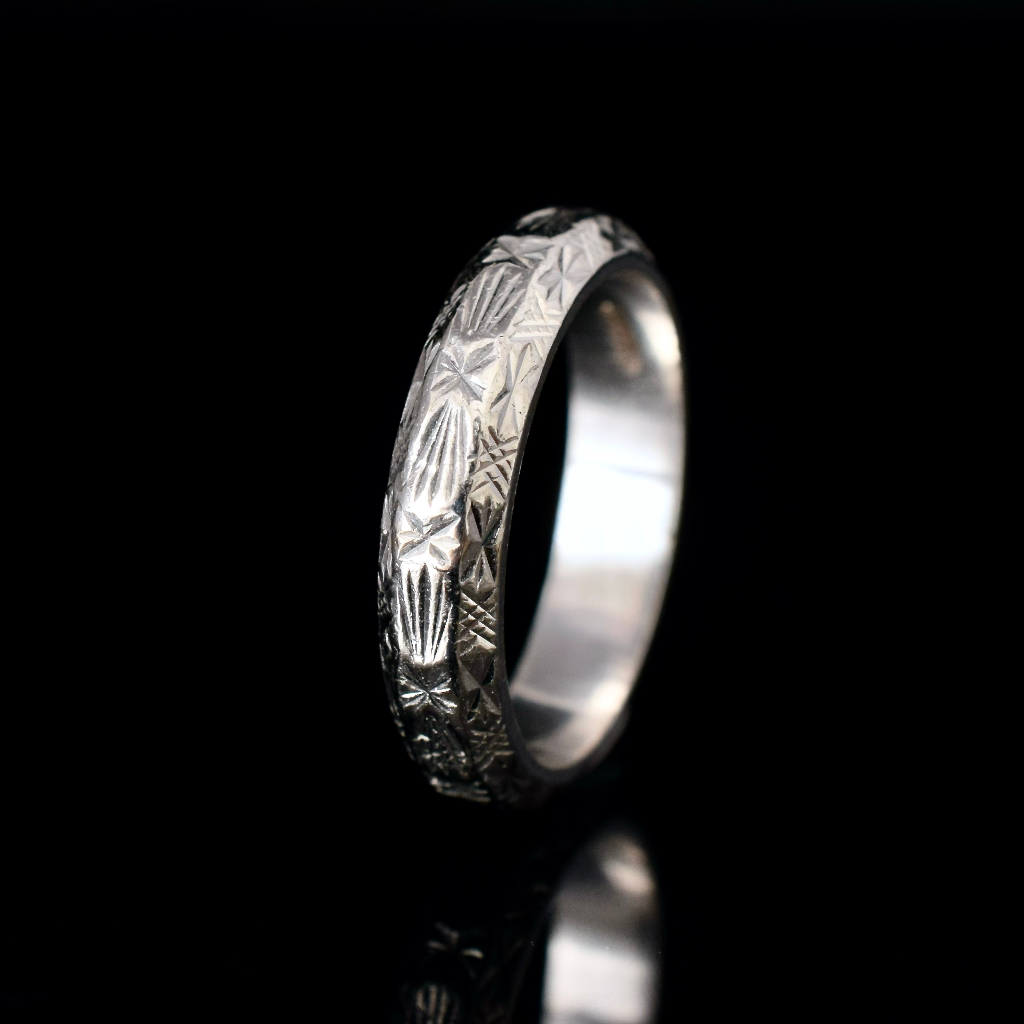 Antique Art Deco Era Heavy Solid Platinum Engraved Wedding Band 9.1 Grams