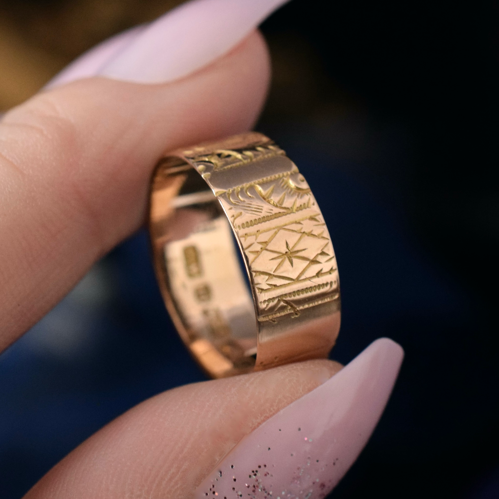 Antique Victorian 15ct Rose Gold Patterned Cigar Band By ‘Edward Vaughton’ Birmingham 1888