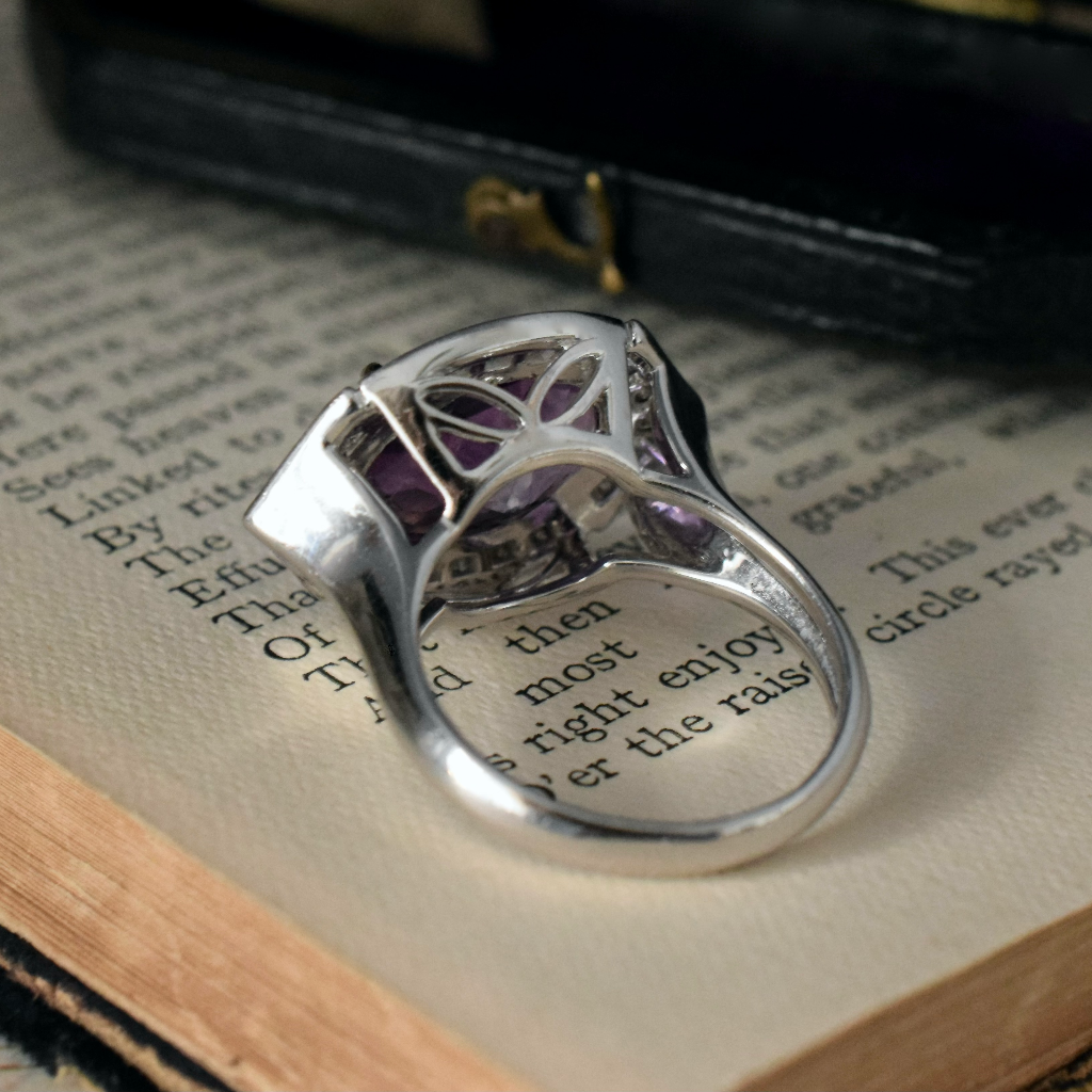 Modern 14ct White Gold Amethyst And Diamond Ring