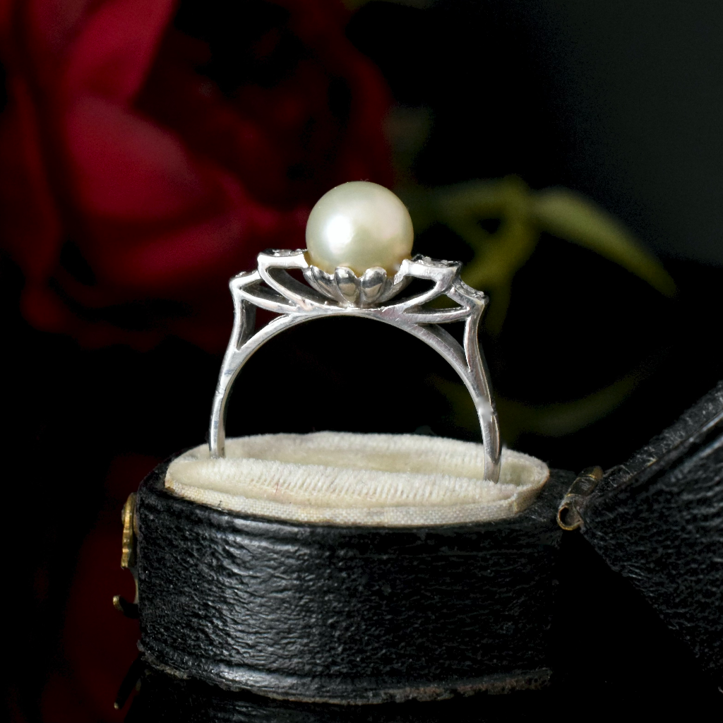 Vintage / Antique 18ct White Gold/Palladium Diamond And Pearl Ring