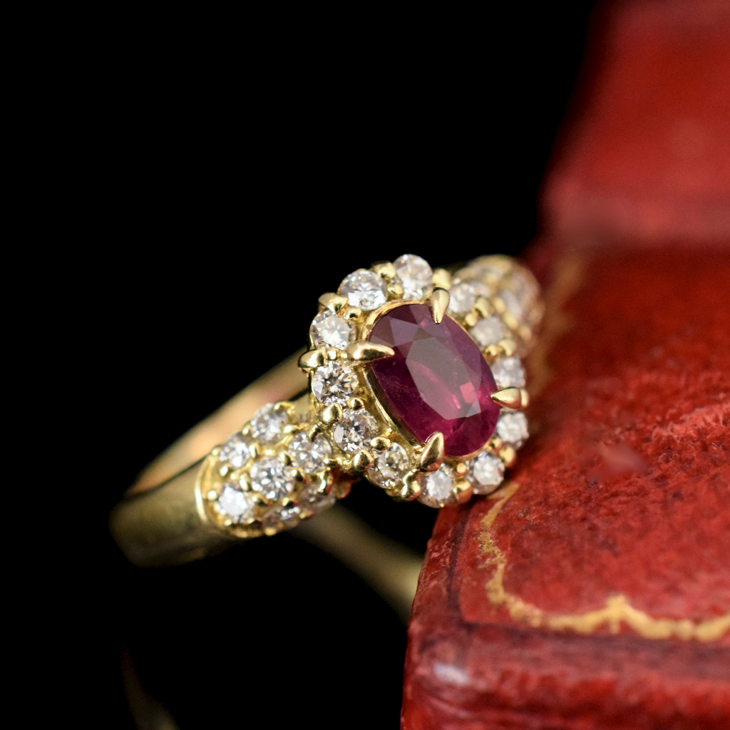 Modern 18ct Yellow Gold Ruby And Diamond Cluster Ring Independent Retail Replacement Valuation Included $4,750.00
