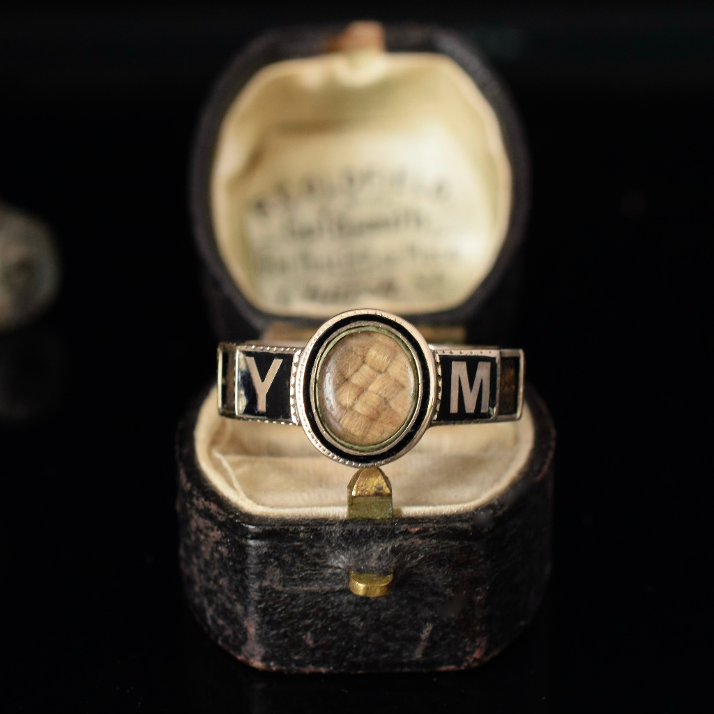 Late Victorian Gold Enamel & Hair ‘Memory’ Mourning Ring Circa 1860-1880