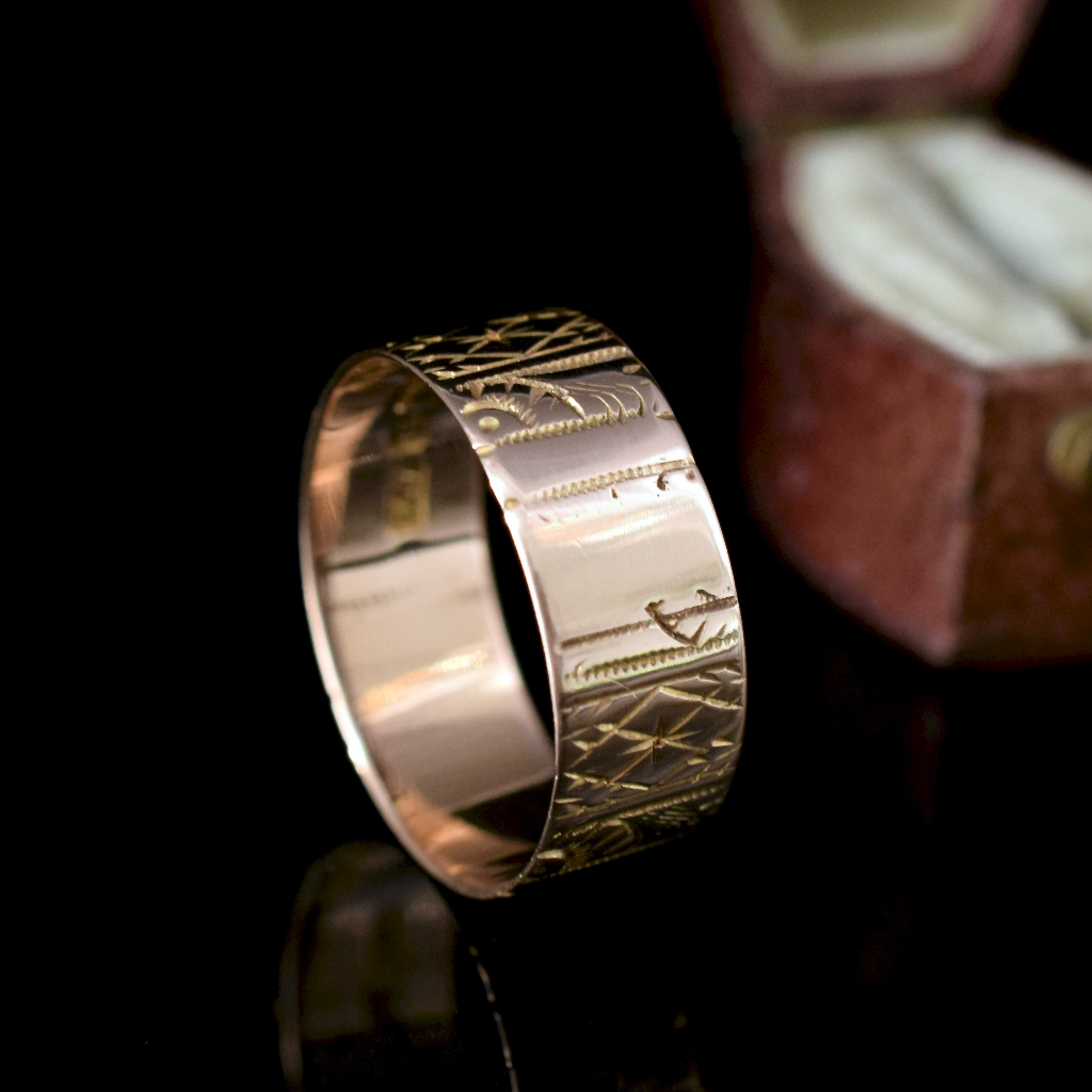 Antique Victorian 15ct Rose Gold Patterned Cigar Band By ‘Edward Vaughton’ Birmingham 1888