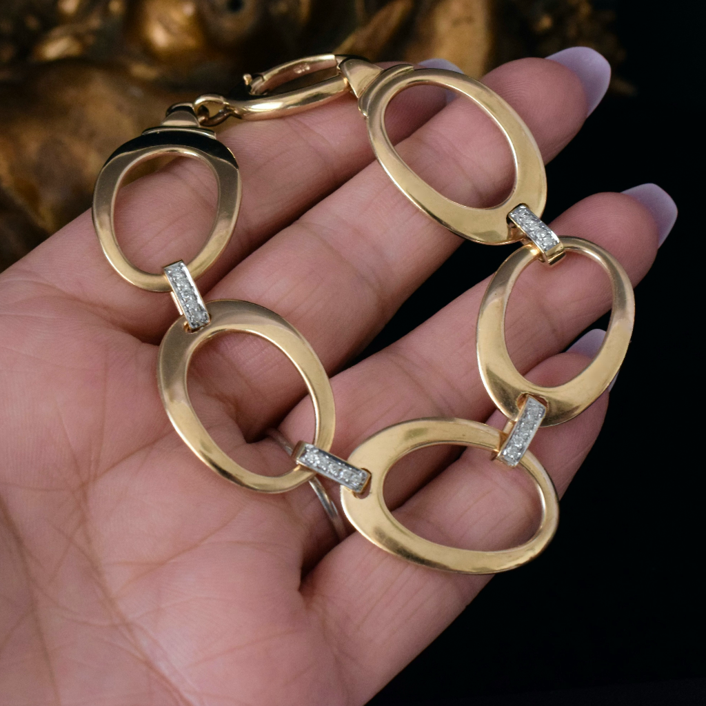 Modern 9ct Yellow Gold And Diamond Bracelet