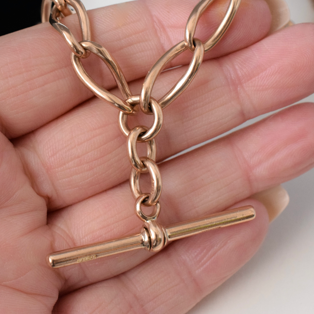Antique 9ct Rose Gold Double Fob Watch Chain By Manton & Mole Circa 1910 42 Grams