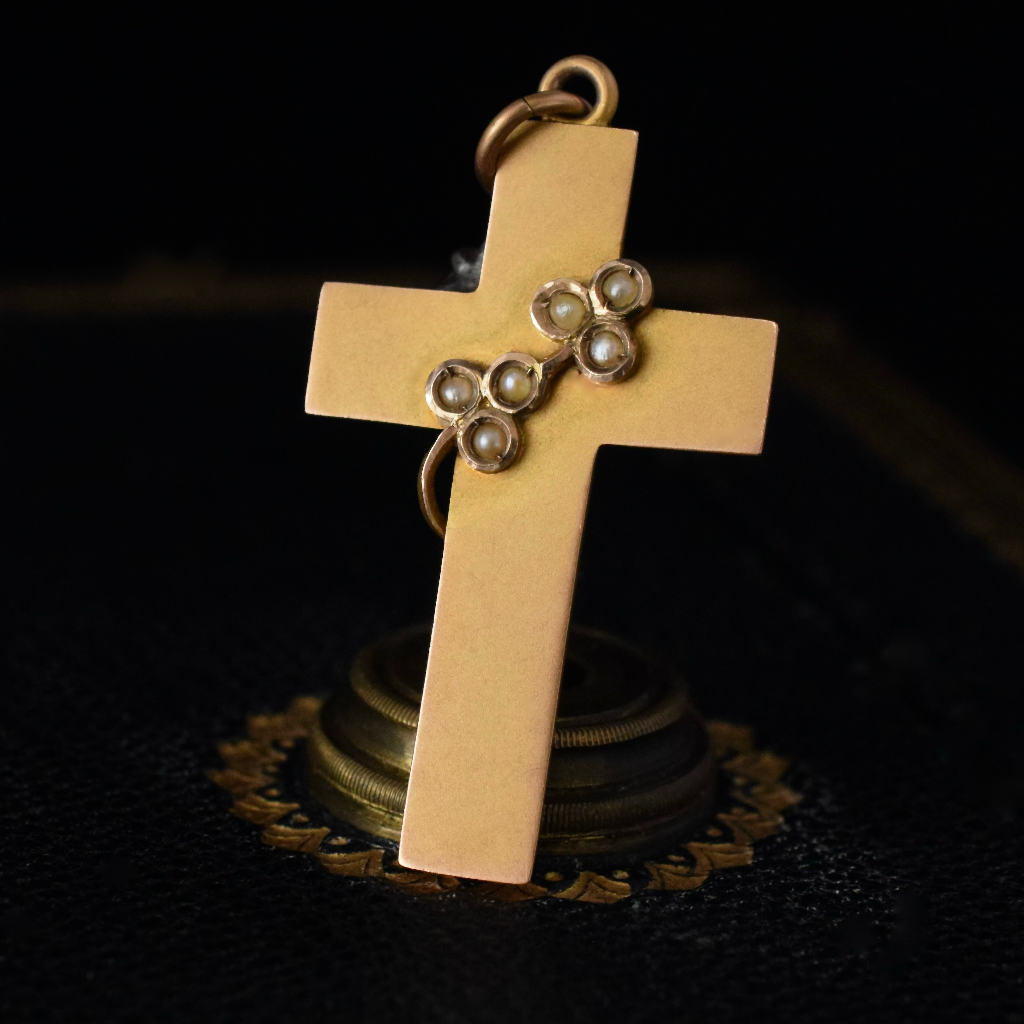 Antique Australian 9ct Gold Seed Pearl Cross Circa 1905