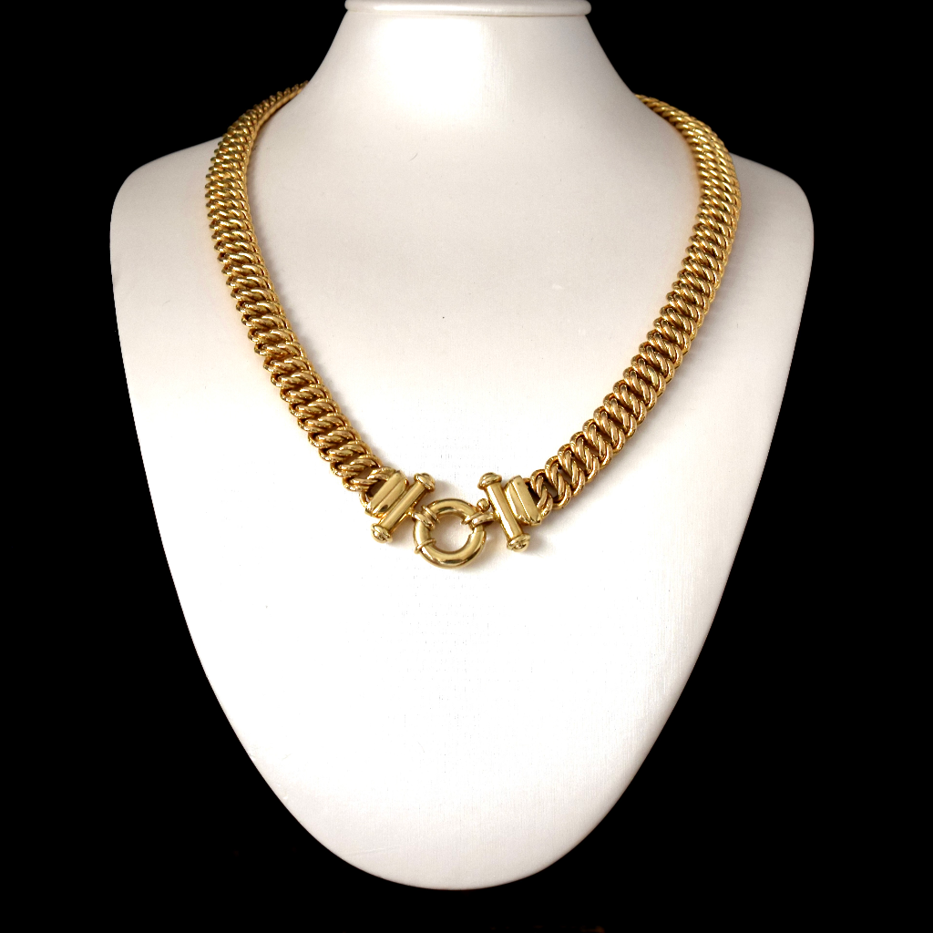 Modern Italian 9ct Yellow Gold Woven Engraved Link Necklace 50 Grams