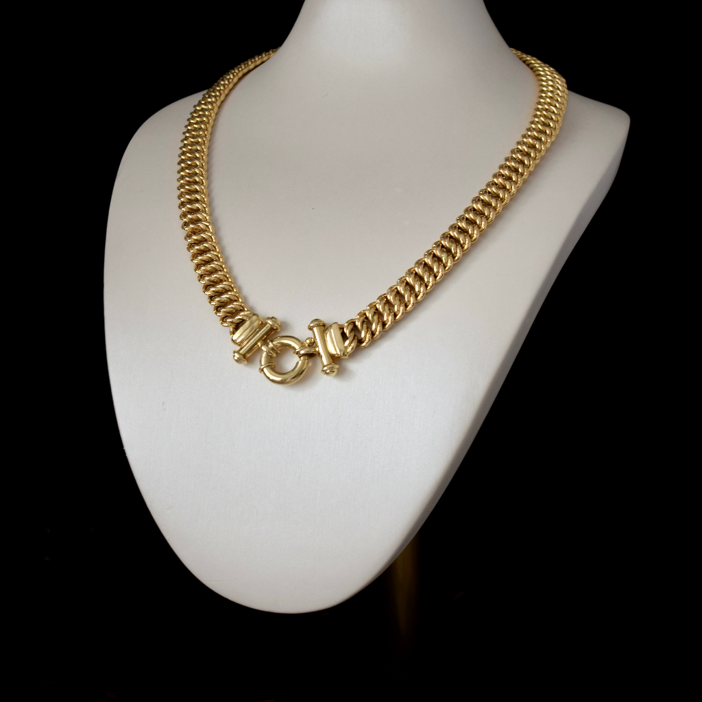 Modern Italian 9ct Yellow Gold Woven Engraved Link Necklace 50 Grams