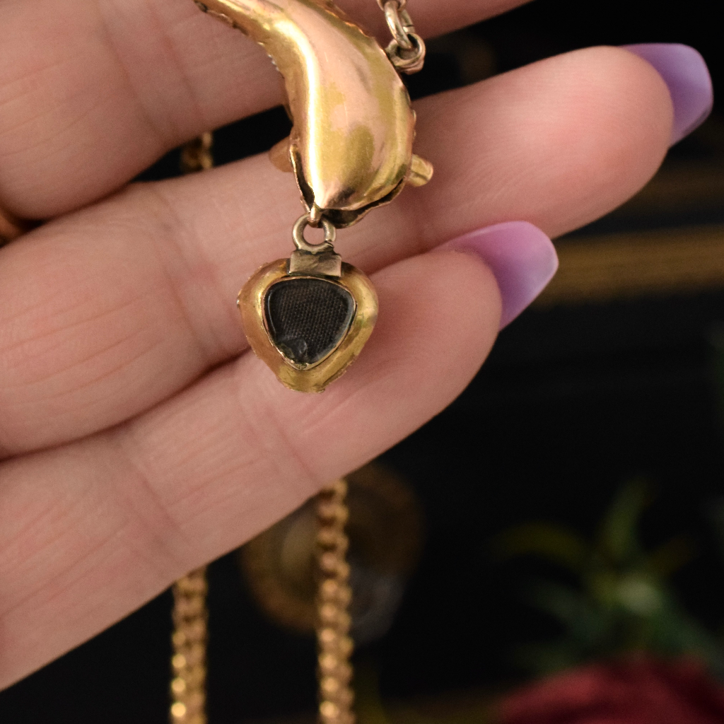 Antique Victorian 18ct Gold Garnet Snake Mourning Necklace Circa 1880