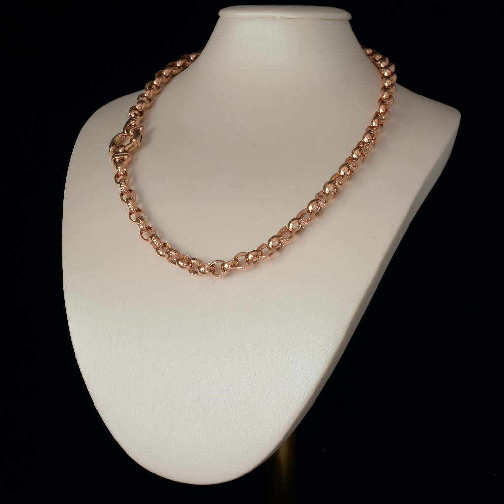 Modern 9ct Rose Gold Fancy Floral Belcher Link Necklace 31 Grams Independent Valuation Included With Purchase $6500.00 AUD