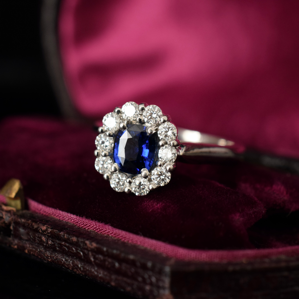 Modern 18ct White Gold Natural Sapphire And Diamond Ring Independent Retail Replacement Valuation Included $6000.00