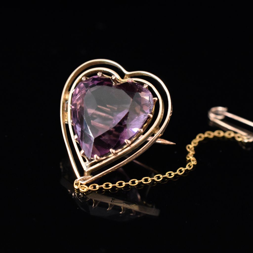 Antique 9ct Rose Gold Carved Natural Amethyst Heart Pendant Circa 1905