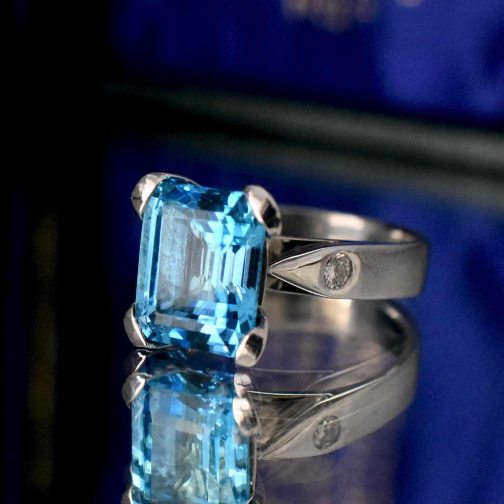Modern 18ct White Gold Swiss Blue Topaz And Diamond Ring Independent Valuation Included In Purchase For - $3,990