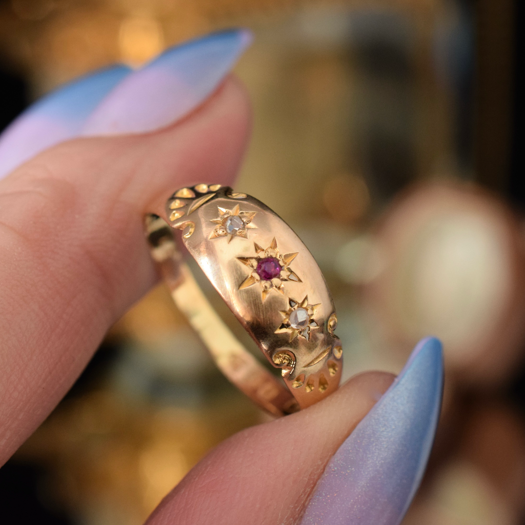 Antique 18ct Yellow Gold Diamond And Ruby Ring Chester Circa 1905