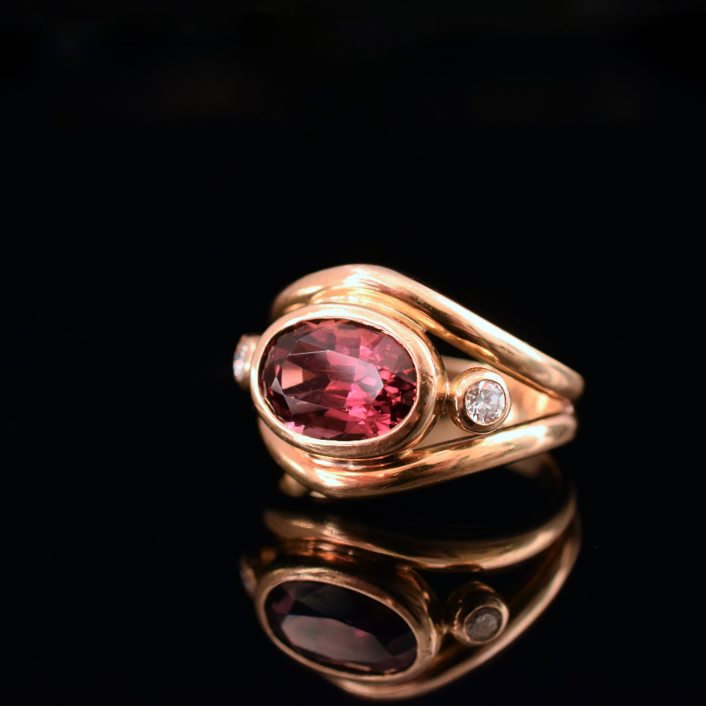 Modern 18ct Yellow Gold Natural Garnet And Diamond Ring