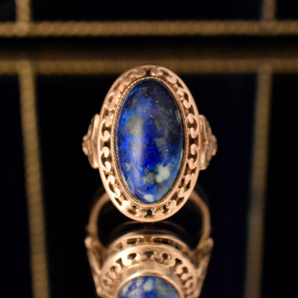Vintage Russian 14ct Rose Gold Lapis Lazuli Cabochon Ring