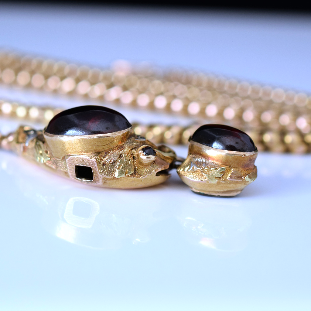 Antique Victorian 18ct Gold Garnet Snake Mourning Necklace Circa 1880