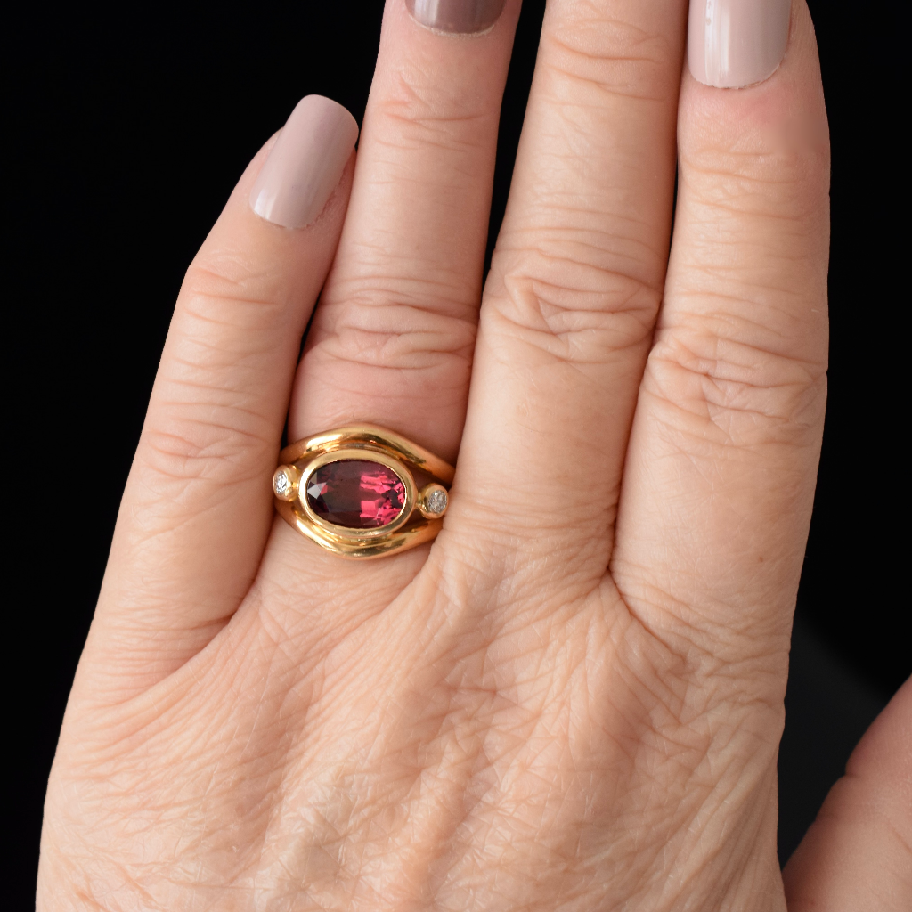 Modern 18ct Yellow Gold Natural Garnet And Diamond Ring