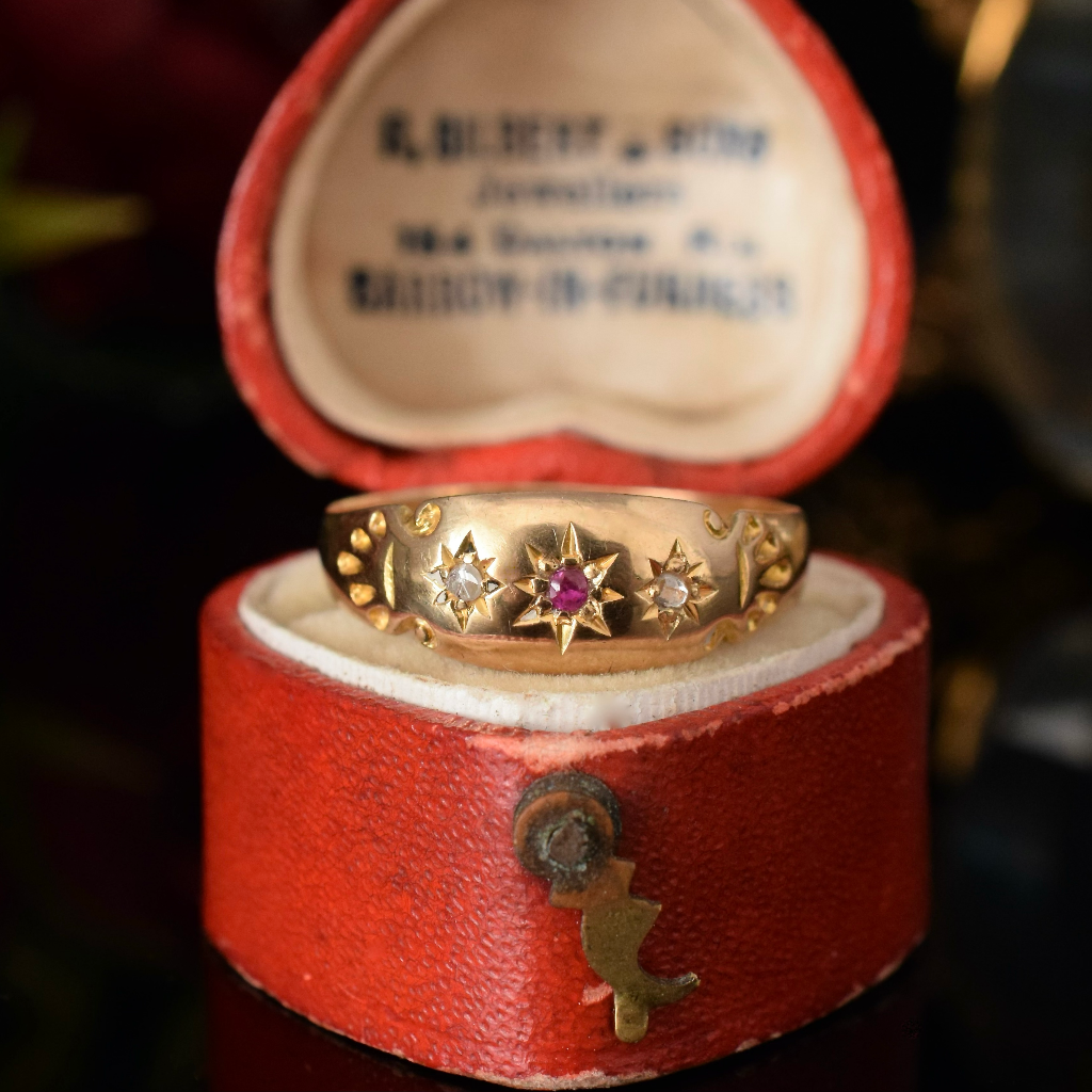 Antique 18ct Yellow Gold Diamond And Ruby Ring Chester Circa 1905