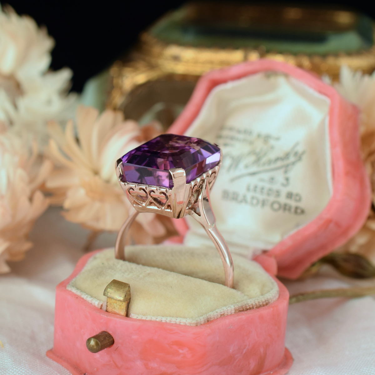 Vintage 9ct Rose Gold Natural Amethyst Ring
