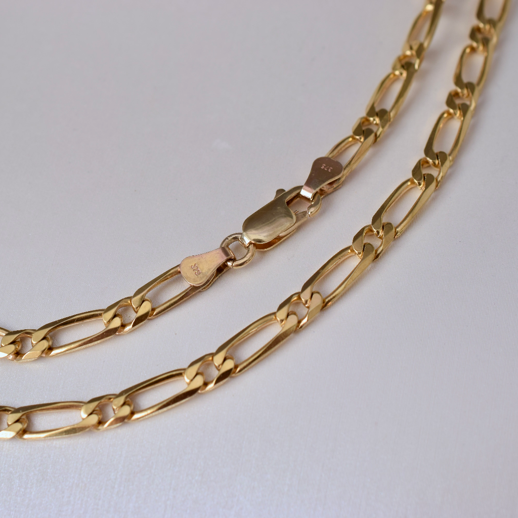 Modern 9ct Yellow Gold Figaro Chain Necklace 80cm