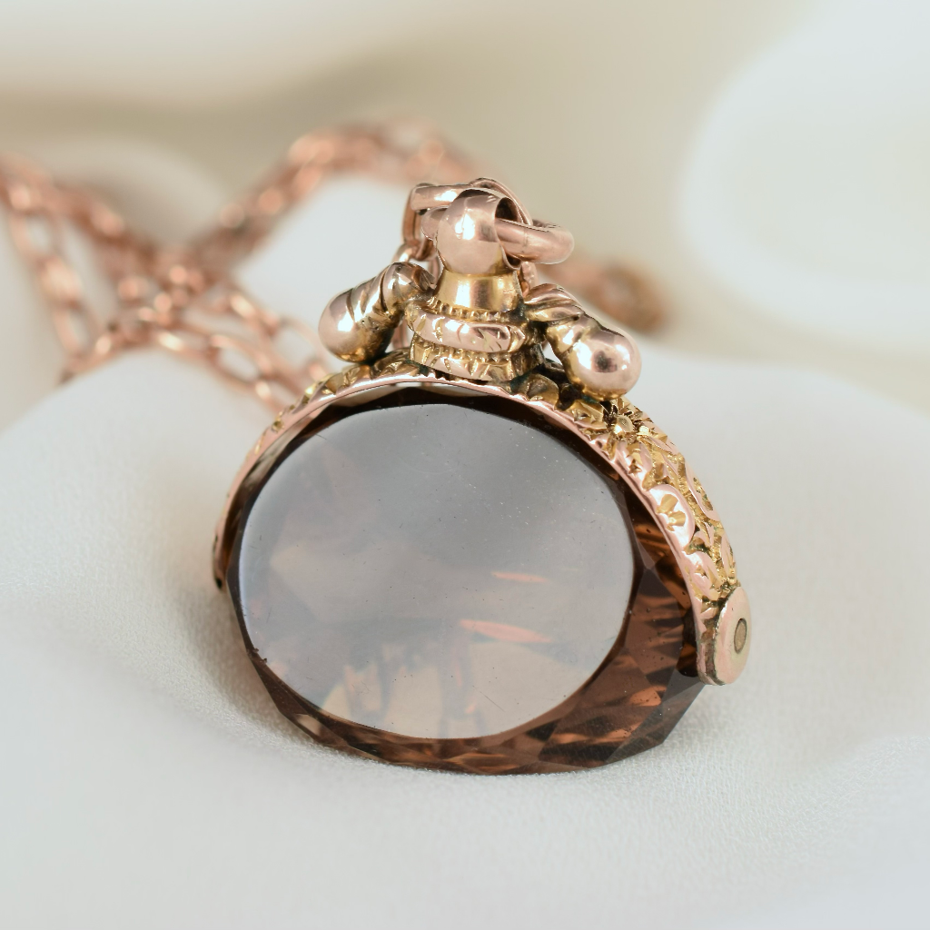 Antique 9ct Gold Smoky Quartz Spinner Fob Pendant Circa 1900