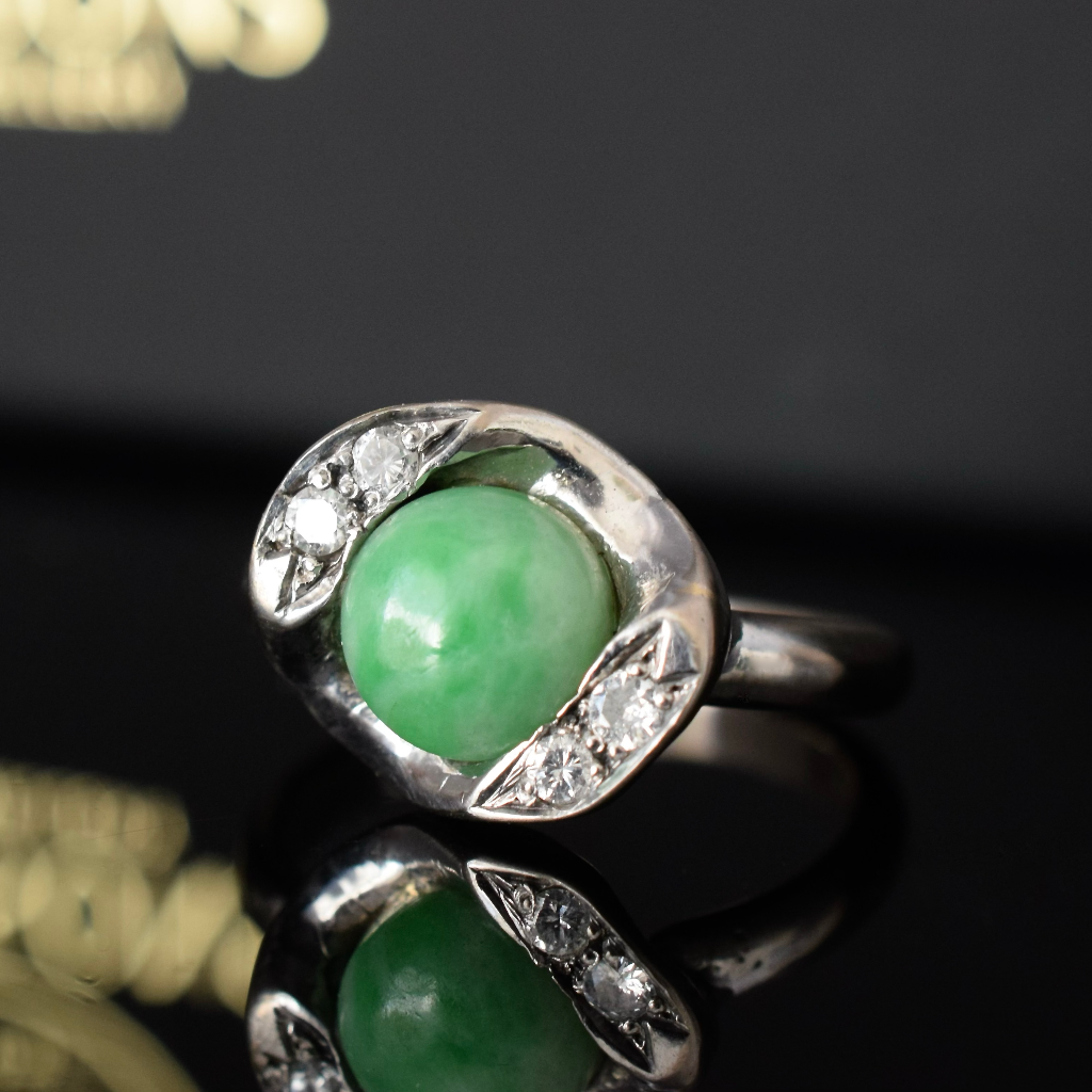 Modern 18ct White Gold Jadeite And Diamond Ring Independent Valuation Included In Purchase For $6500 AUD