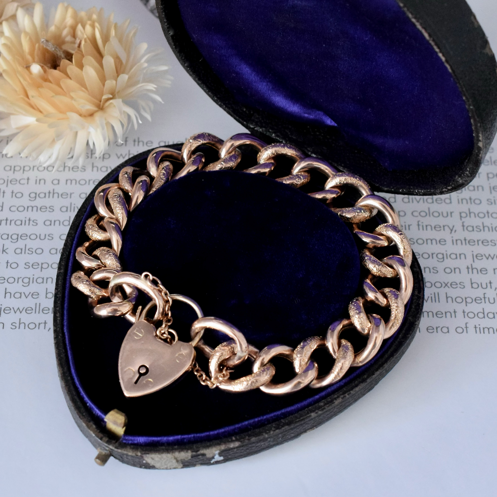 Antique Edwardian 9ct Rose Gold ‘Day And Night’ Padlock Bracelet Circa 1910