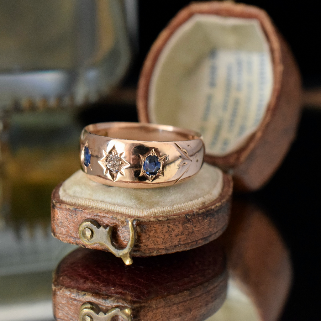 Antique Australian 15ct Rose Gold Sapphire Diamond Ring Circa 1900