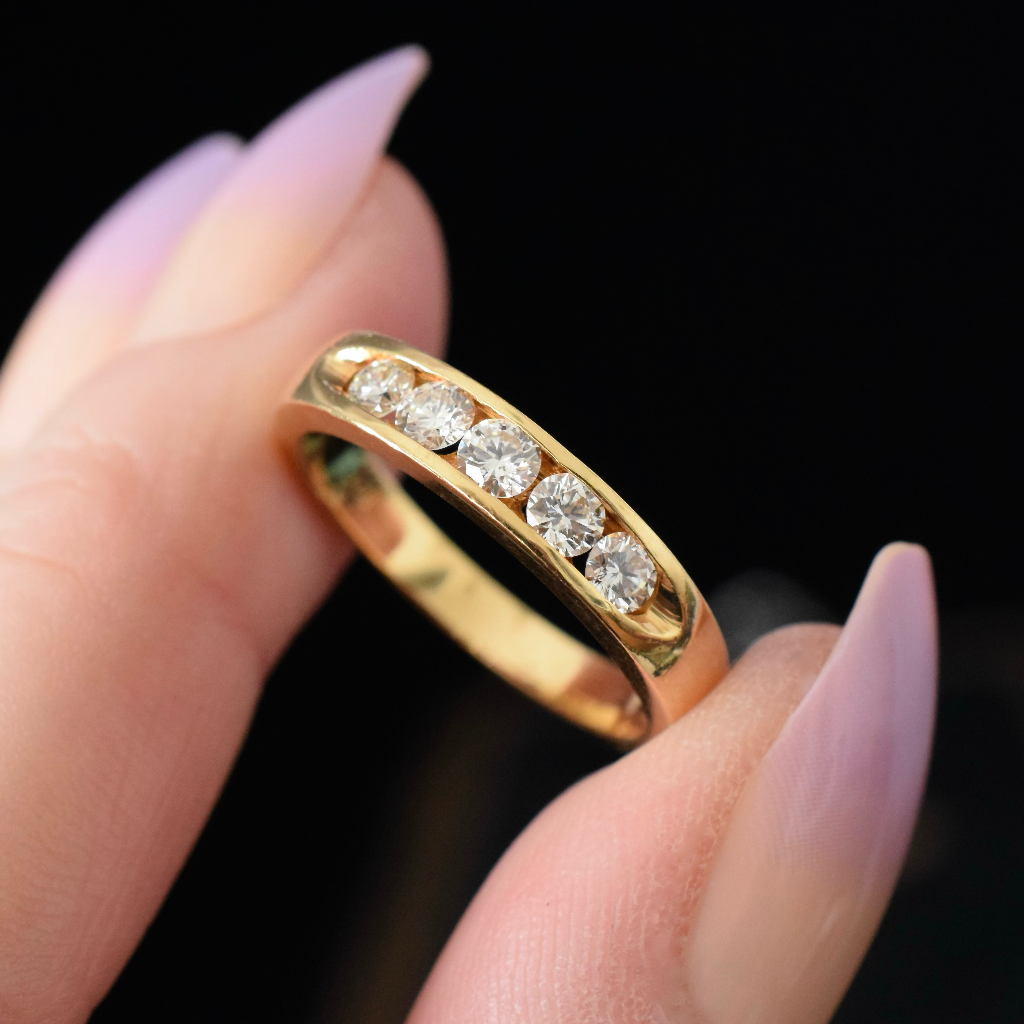 Modern 18ct Yellow Gold Five Diamond Channel Set Ring Independent Valuation Included In Purchase For $5750 AUD