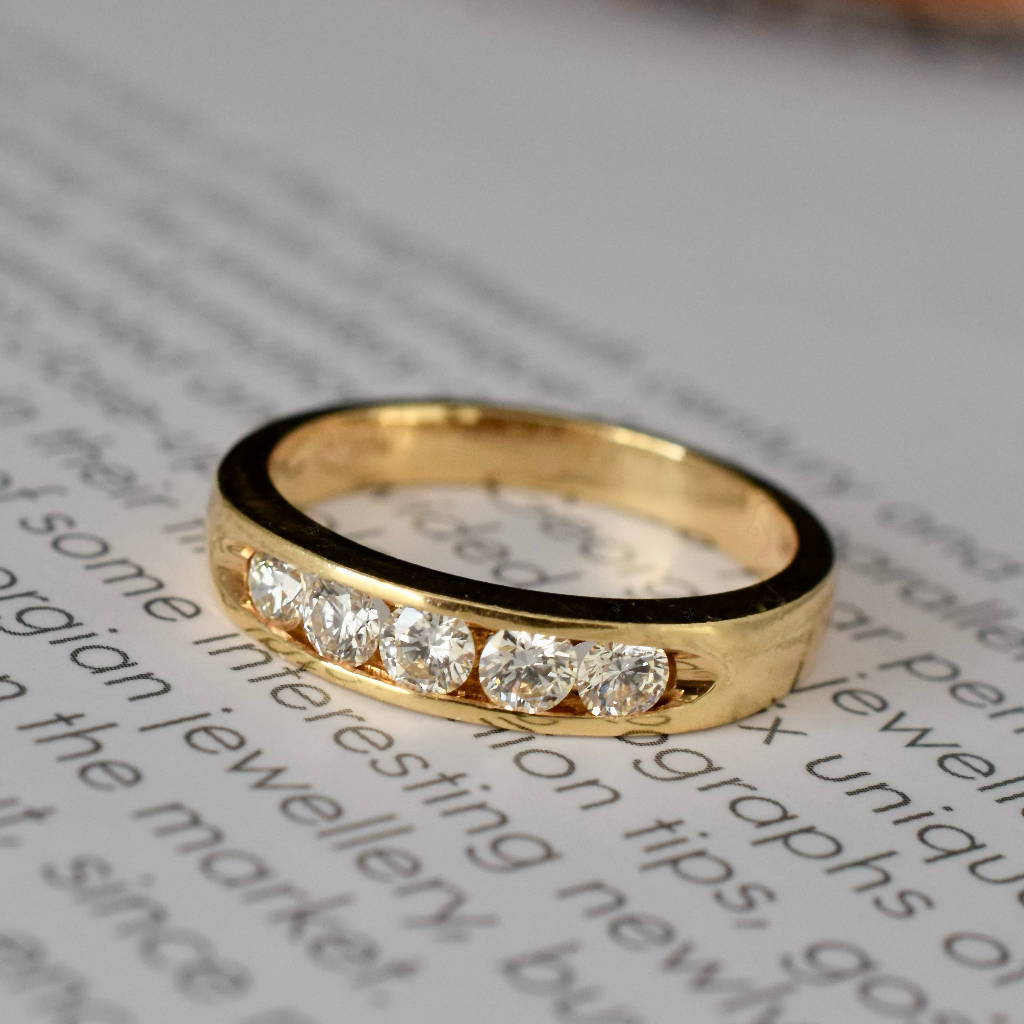 Modern 18ct Yellow Gold Five Diamond Channel Set Ring Independent Valuation Included In Purchase For $5750 AUD
