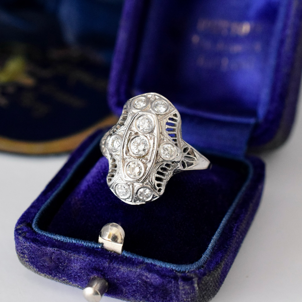 Antique Art Deco 18ct White Gold Diamond Ring circa 1935