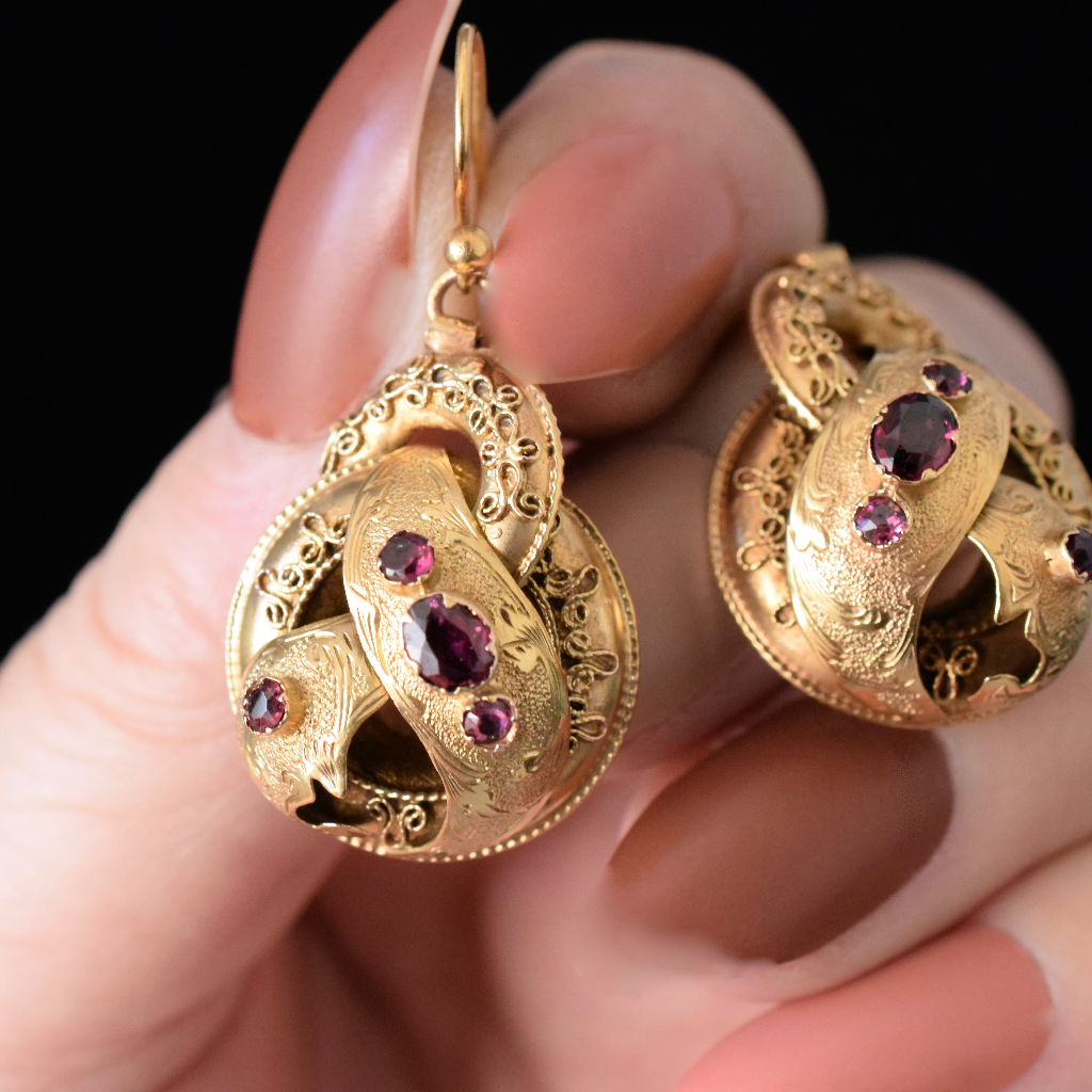Antique Victorian 18ct Yellow Gold And Garnet Earrings Circa 1870