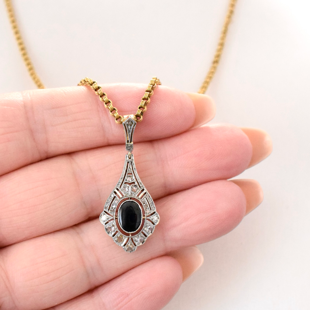 Antique Art Deco 18ct Yellow And White Gold Sapphire And Diamond Pendant Circa 1930