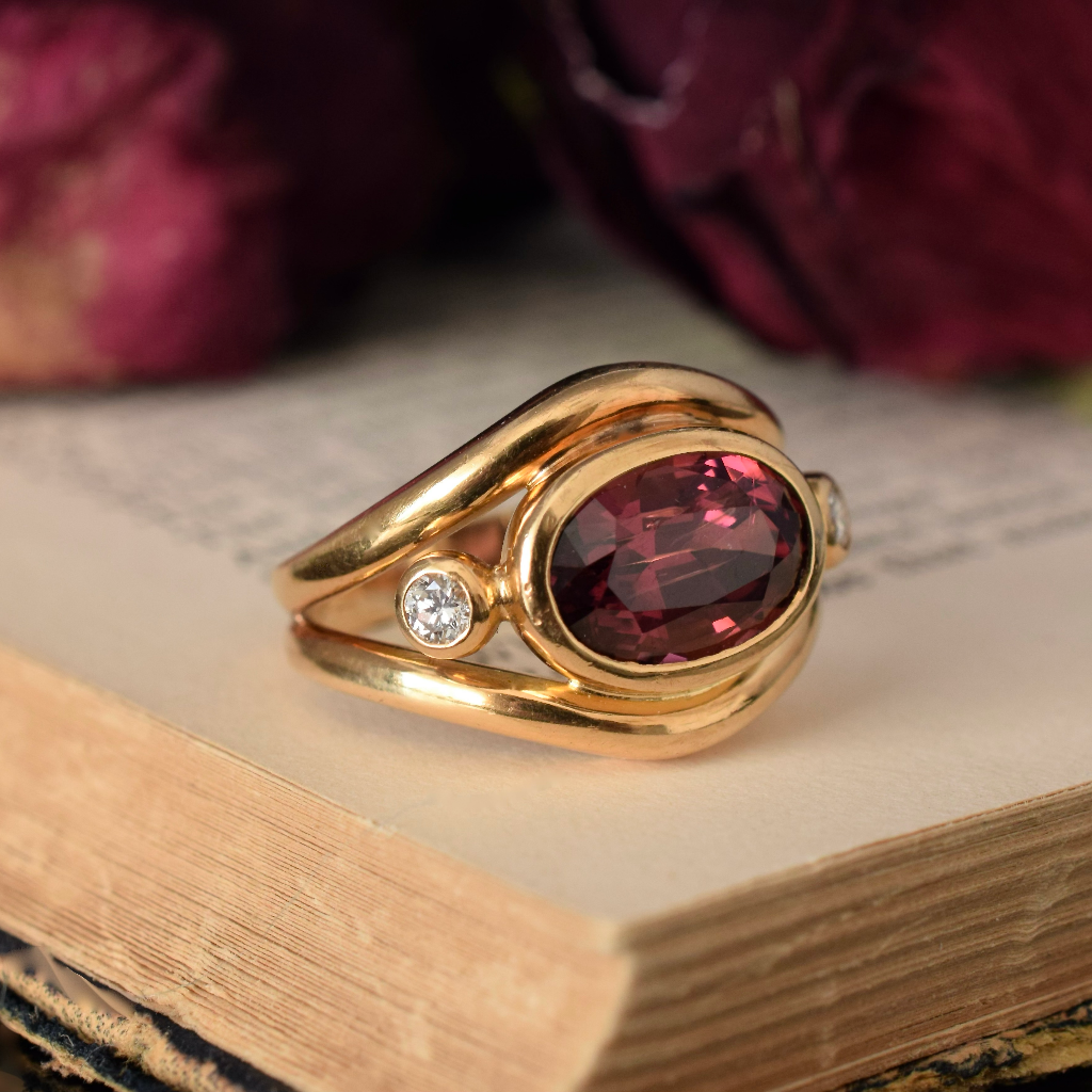 Modern 18ct Yellow Gold Natural Garnet And Diamond Ring