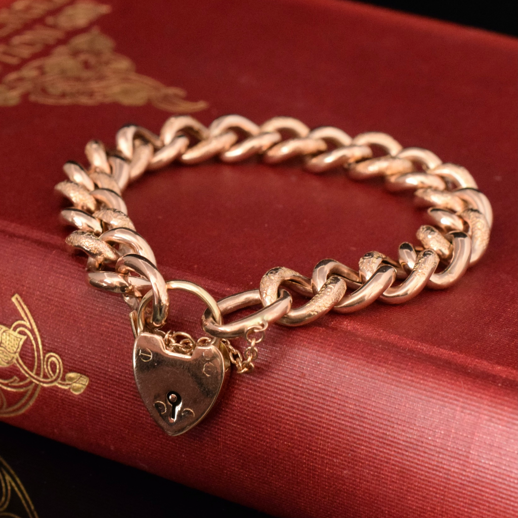 Antique Edwardian 9ct Rose Gold ‘Day And Night’ Padlock Bracelet Circa 1910