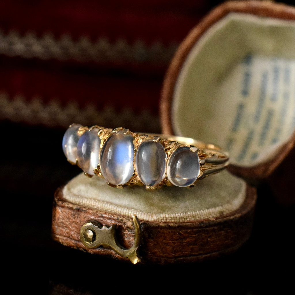 Vintage 9ct Yellow Gold Five Stone Moonstone Ring London 1970