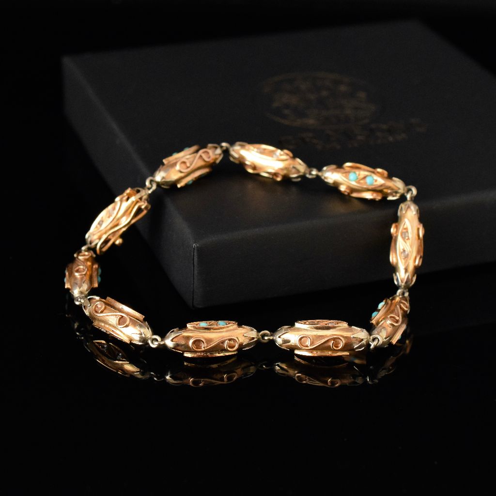 Antique Victorian Etruscan Revival 19.2ct Portuguese Yellow Gold Bracelet Circa 1890