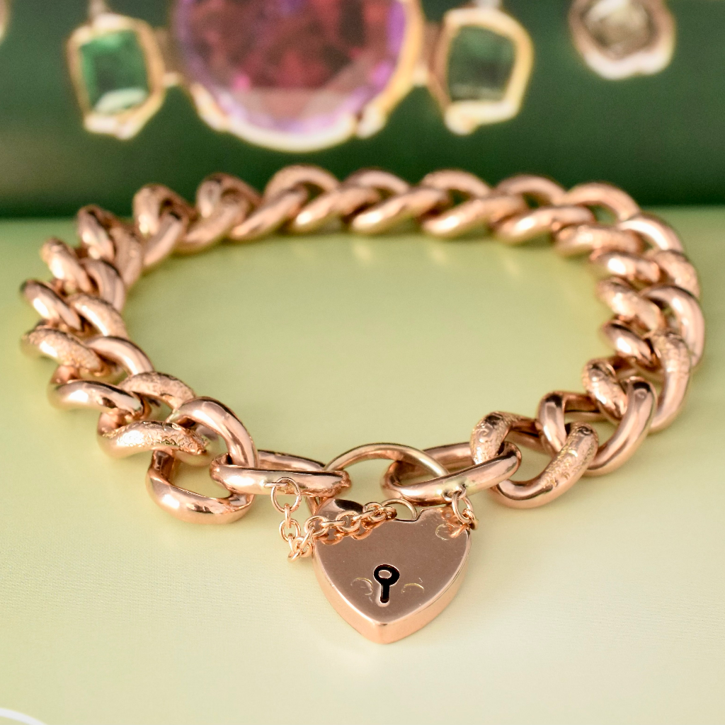 Antique Edwardian 9ct Rose Gold ‘Day And Night’ Padlock Bracelet Circa 1910