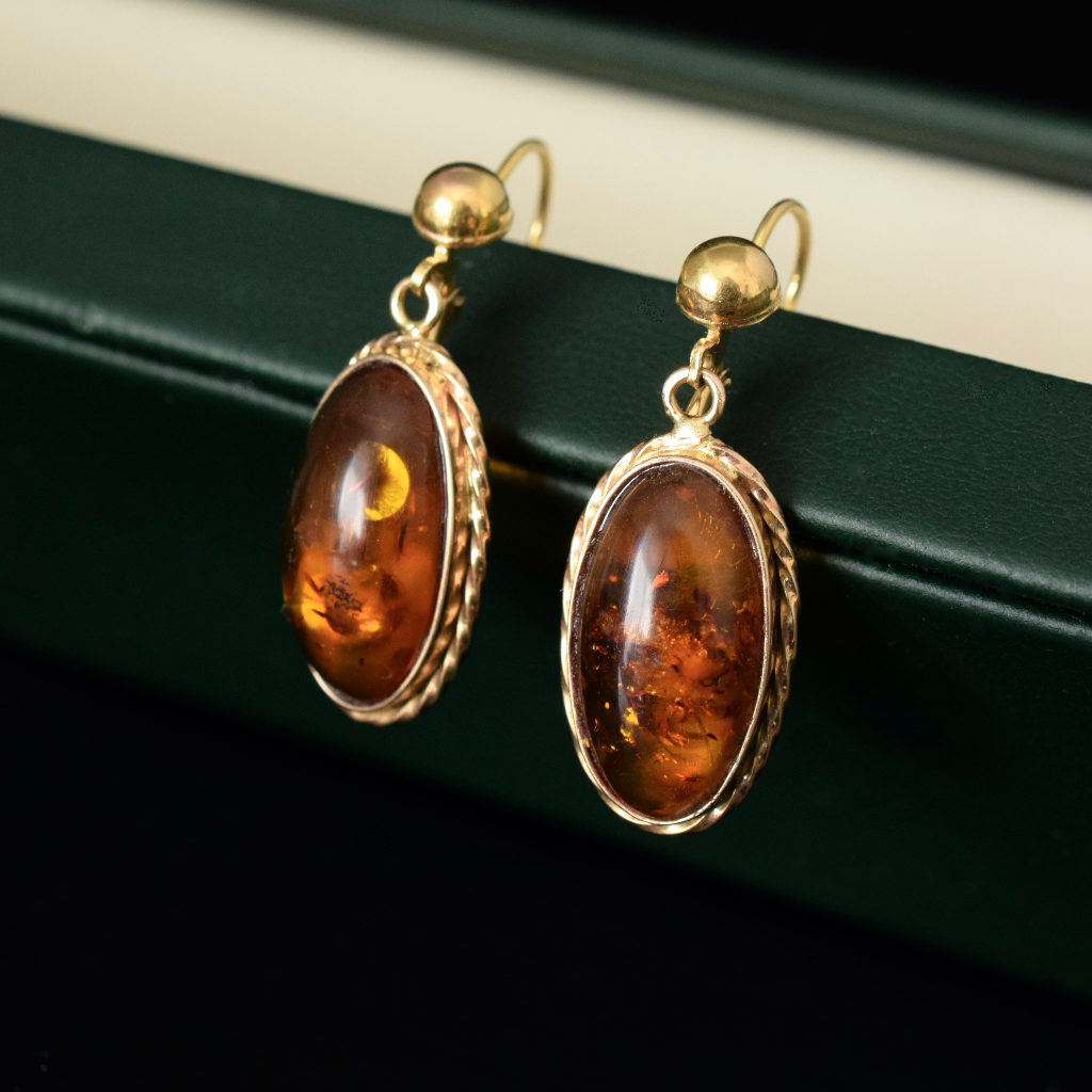 Vintage Italian 18ct Yellow Gold And Amber Earrings