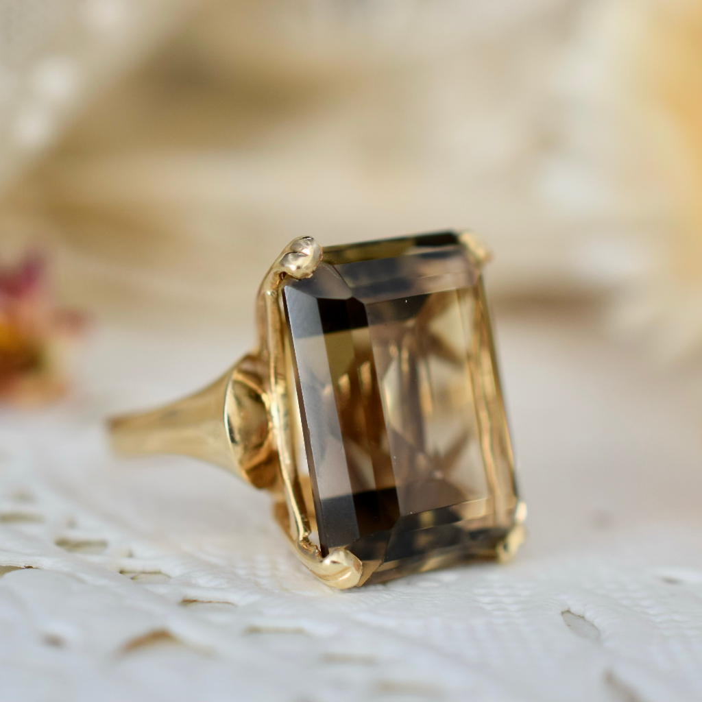 Vintage Retro Style 9ct Yellow Gold Smoky Quartz 21.0cts