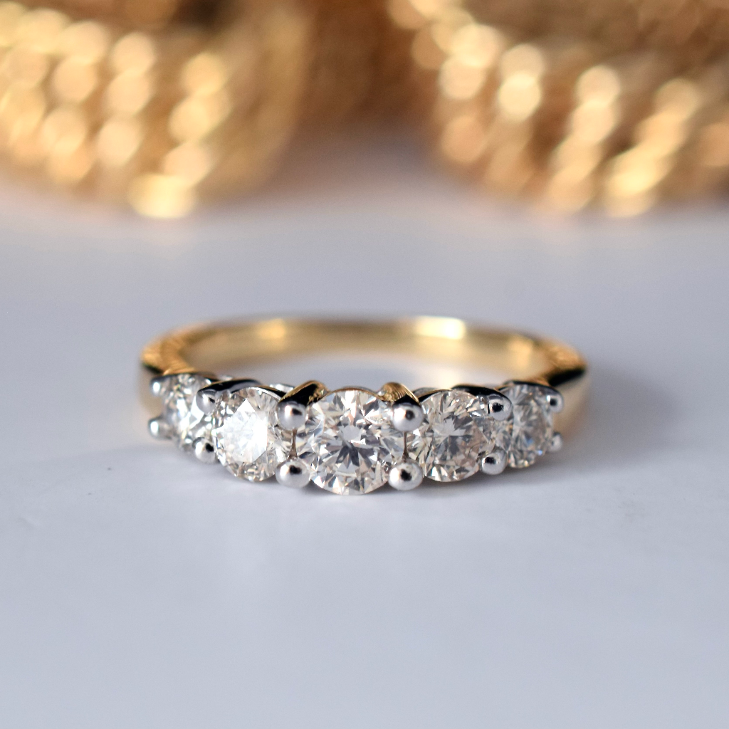 Modern 18ct Yellow Gold Five Diamond Half Hoop 1.00ct Independent Valuation Included In Purchase $4,880 AUD